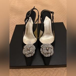 Chanel black evening sling back shoe size 7.5